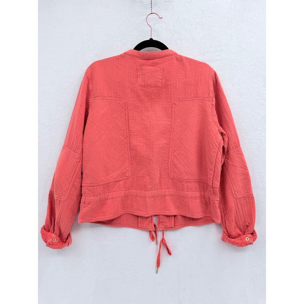Anthropologie Coral Pink Quilted Utility Bomber Jacket Large Cotton Coastal Boho - Picture 2 of 7